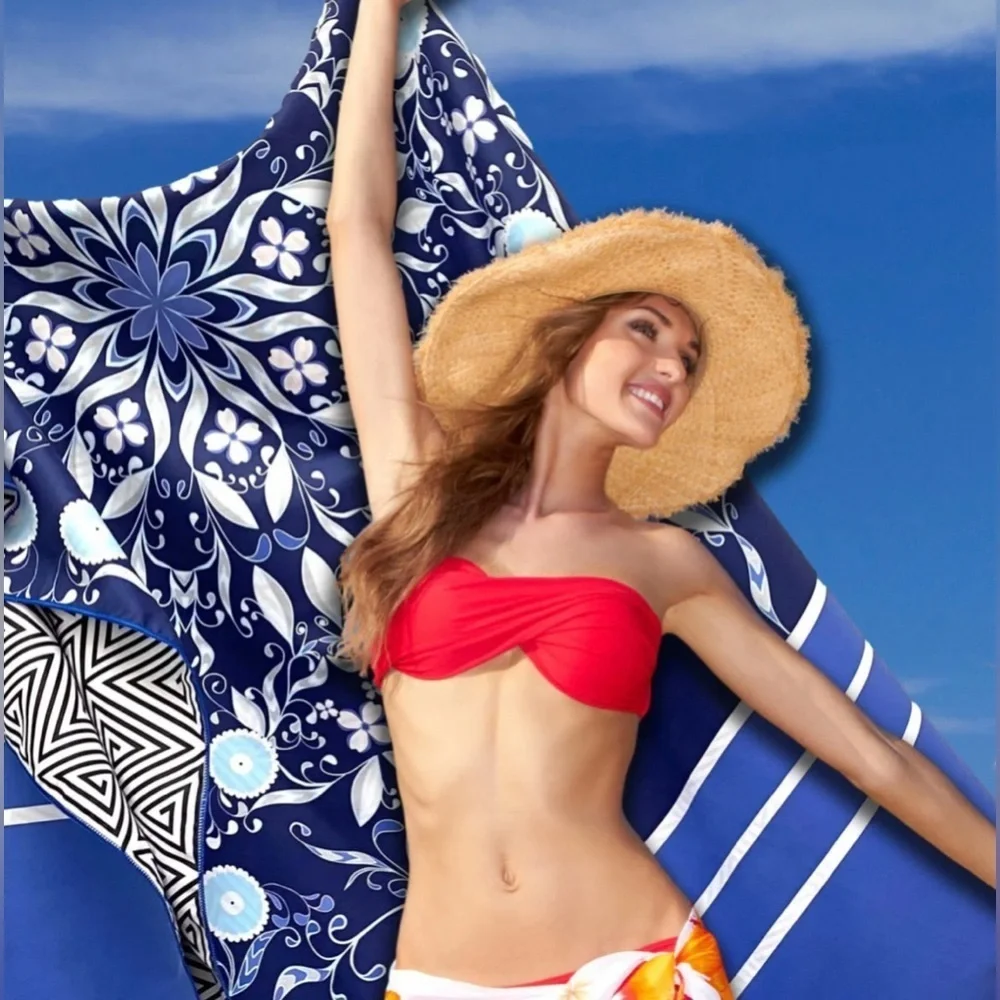Beach Towel - Blue Flower (78x35 inches)